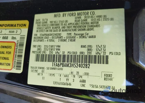 2017 Ford Mustang V6 z USA, uszkodzony, nr VIN 1FA6P8AM3H5240282